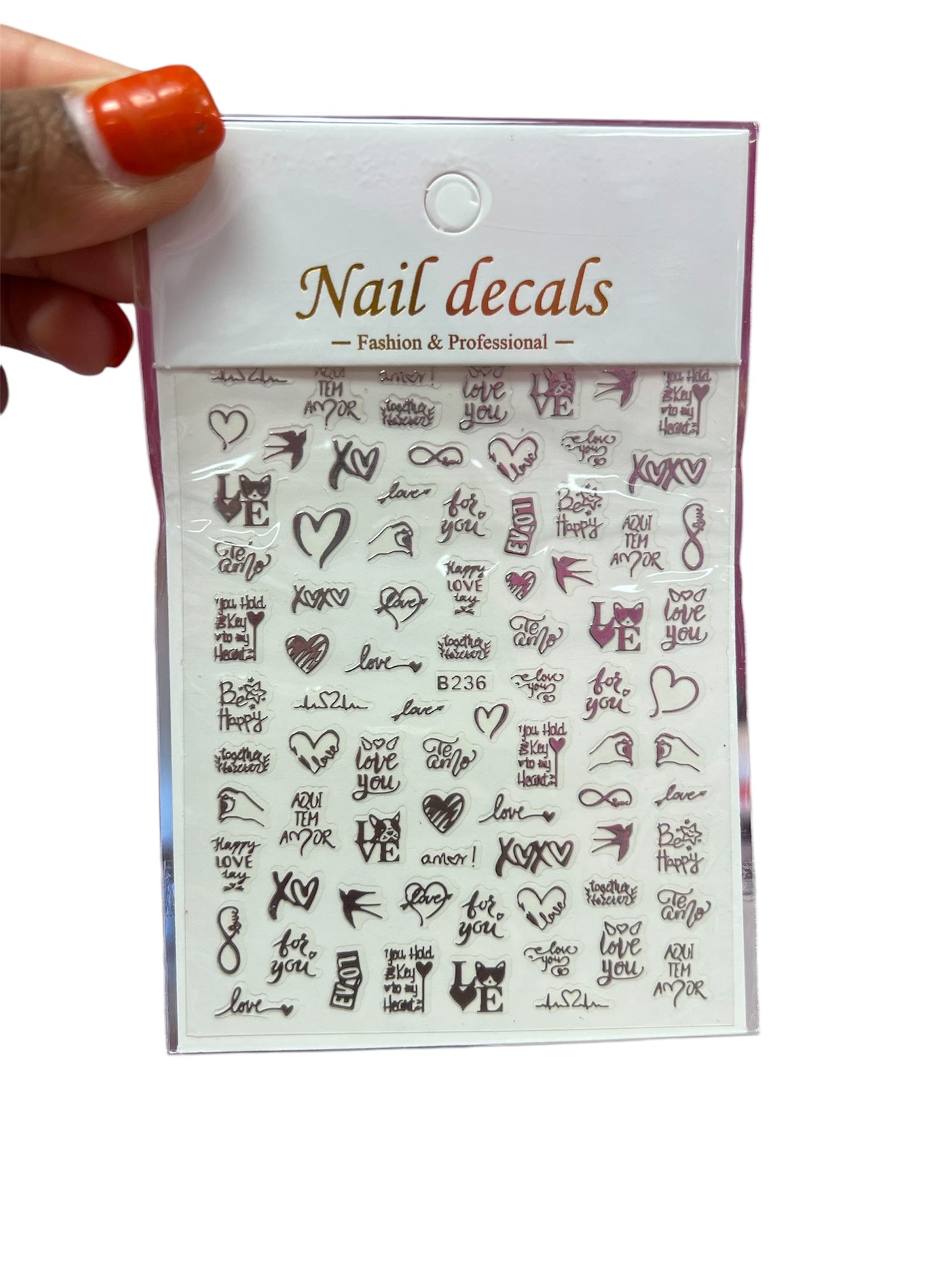 Silver Love Nail Stickers