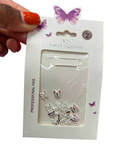 3D Silver Butterfly Nail Charms