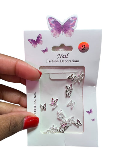 3D Silver Butterfly Nail Charms