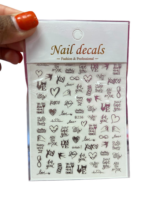 Silver Love Nail Stickers