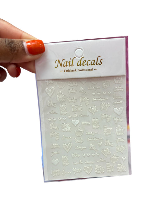 White Love Nail Stickers